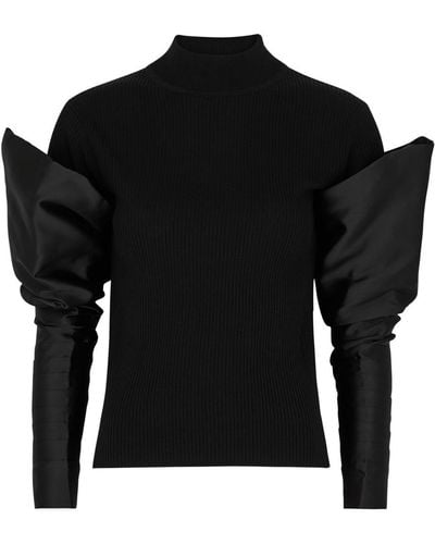 Nafsika Skourti Paneled Ribbed Silk Sweater - Black