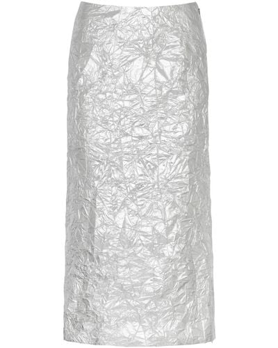 MERYLL ROGGE Crinkled Metallic Taffeta Midi Skirt - Grey