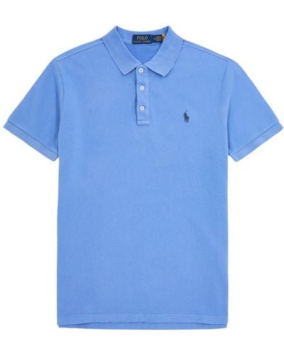 Polo Ralph Lauren Logo-Embroidered Piqué Cotton Polo Shirt - Blue