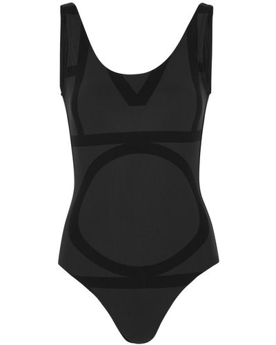 Totême Logo-print Swimsuit - Black