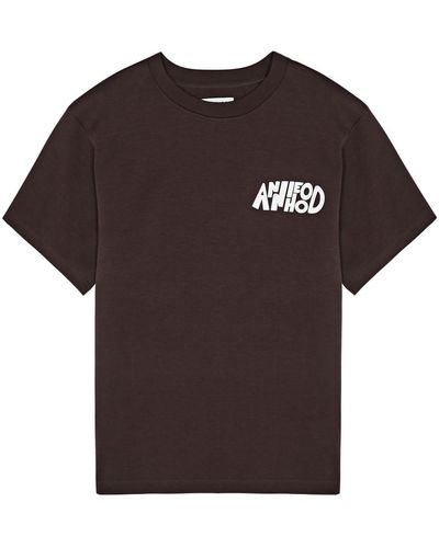 Annie Hood Jumble Logo-Print Cotton T-Shirt - Brown