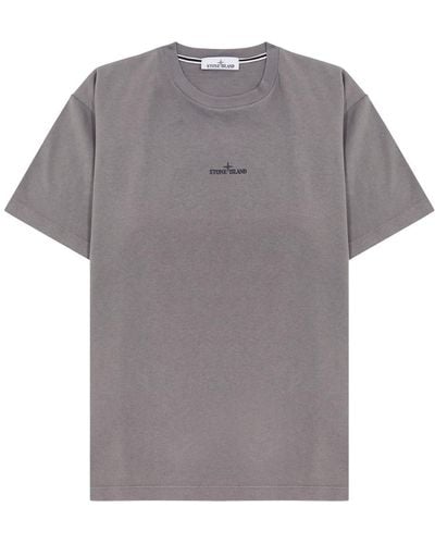 Stone Island Logo-Print Cotton T-Shirt - Grey