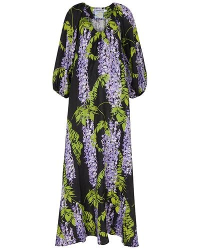 BERNADETTE Georgio Floral-Print Linen Gown - Green