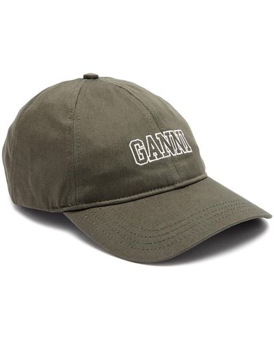 Ganni Logo-embroidered Cotton Cap - Green