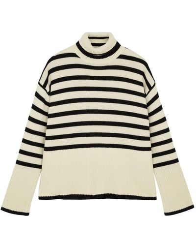 Totême Striped Roll-neck Wool-blend Sweater - Natural