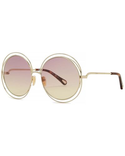 Chloé Carlina Gold-tone Round-frame Sunglasses, Designer Sunglasses, - Pink