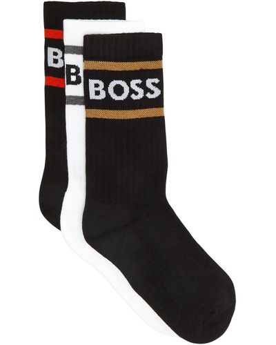 BOSS Striped Logo-intarsia Stretch-cotton Socks - Black
