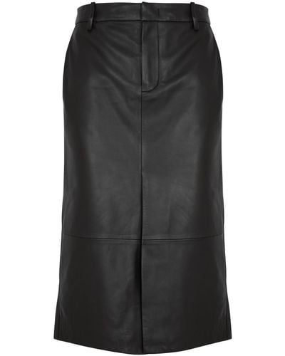Vince Leather Midi Skirt - Black