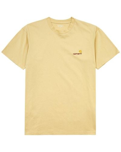 Carhartt American Script Logo-Embroidered Cotton T-Shirt - Yellow