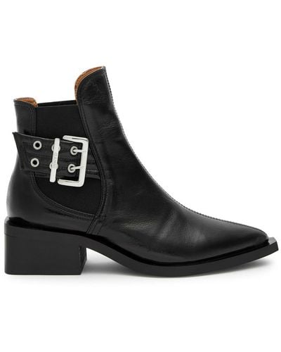 Ganni 50 Buckle-embellished Leather Chelsea Boots - Black