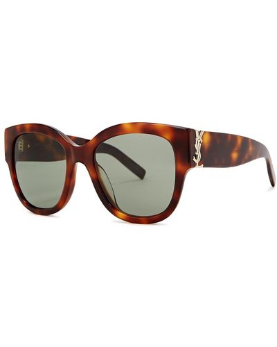 Saint Laurent Tortoiseshell Oversized Sunglasses, Sunglasses - Brown
