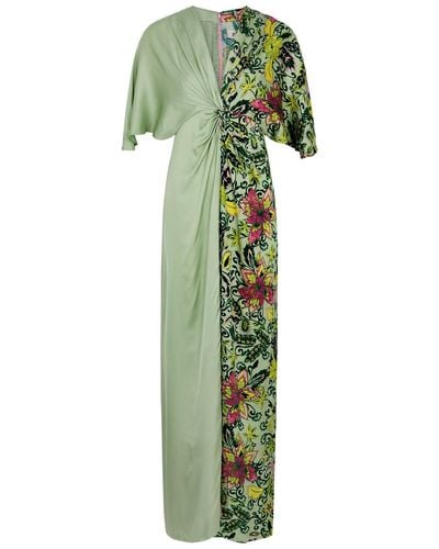 Diane von Furstenberg Hattie Panelled Satin Maxi Dress - Green