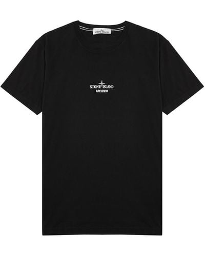 Stone Island Archivo Logo-Print Cotton T-Shirt - Black