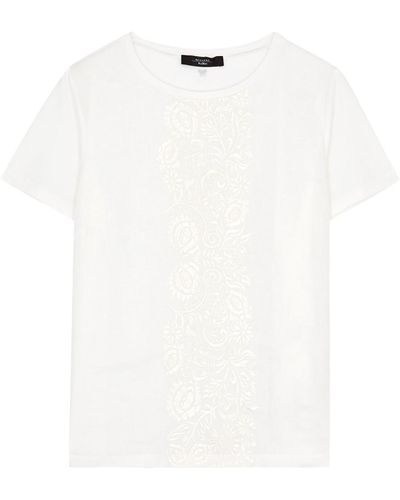 Weekend by Maxmara Magno Floral-Embroidered Stretch-Cotton T-Shirt - White