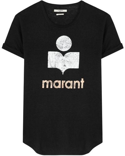 Isabel Marant Koldi Logo-Print Linen T-Shirt - Black