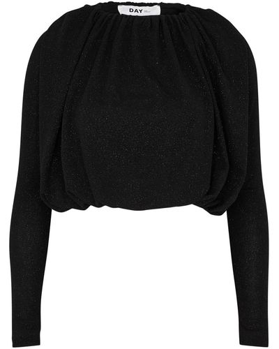 Day Birger et Mikkelsen Jenkin Ruched Cropped Metallic-knit Top - Black