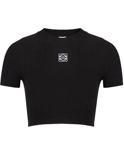Loewe Anagram Cropped Stretch-Cotton T-Shirt - Black