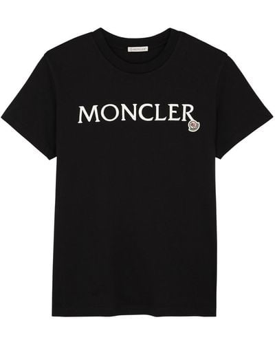 Moncler Brand-appliqué Ribbed-trim Cotton T-shirt - Black