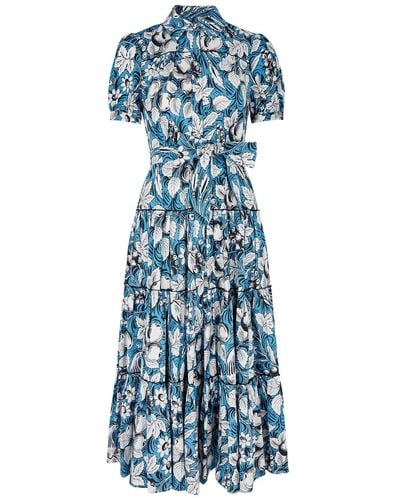 Diane von Furstenberg Queena Printed Cotton-Blend Shirt Dress - Blue