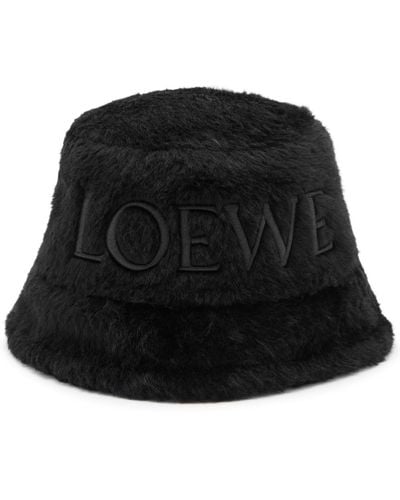 Loewe Logo-embroidered Shearling Bucket Hat - Black