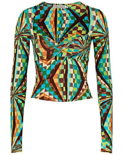 Siedres Divy Printed Stretch-Jersey Top - Green