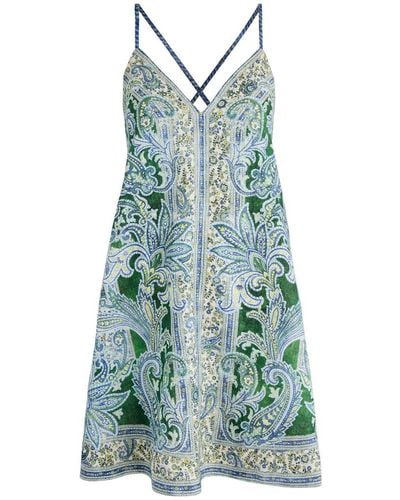 Zimmermann Ottie Printed Linen Mini Dress - Blue