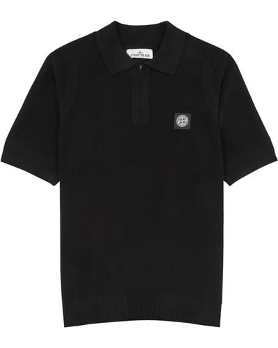 Stone Island Panelled Cotton Polo Shirt - Black
