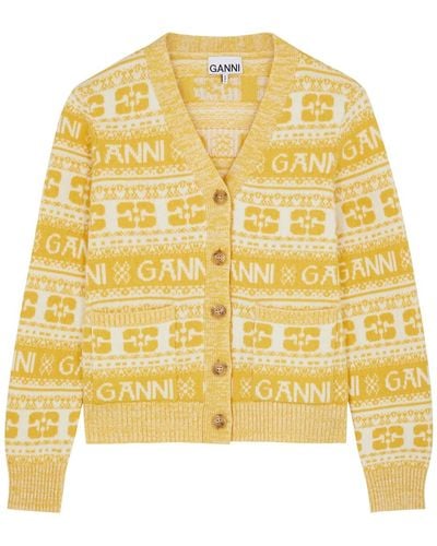 Ganni V-neck Knit Cardigan - Yellow
