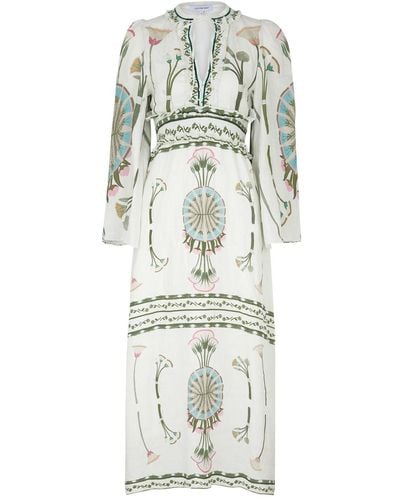 Lug Von Siga Tess Floral-Print Linen Midi Dress - White