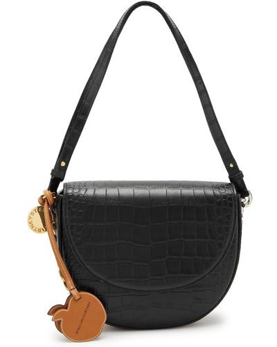 Stella McCartney Frayme Crocodile-effect Faux Leather Shoulder Bag - Black
