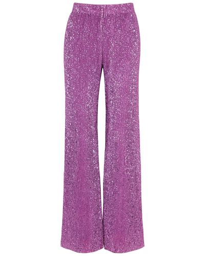 Stine Goya Markus Sequin-embellished Metallic-knit Trousers - Purple
