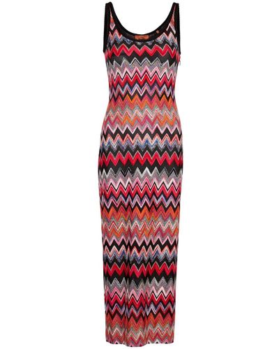 Missoni Zigzag-Intarsia Metallic-Knit Midi Dress - Red