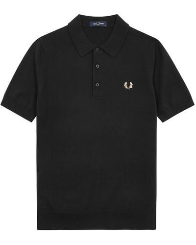 Fred Perry Logo-Embroidered Wool-Blend Polo Shirt - Black