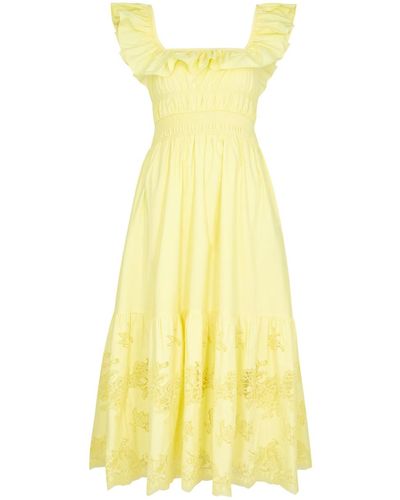 Self-Portrait Lace-Panelled Cotton-Poplin Midi Dress - Yellow