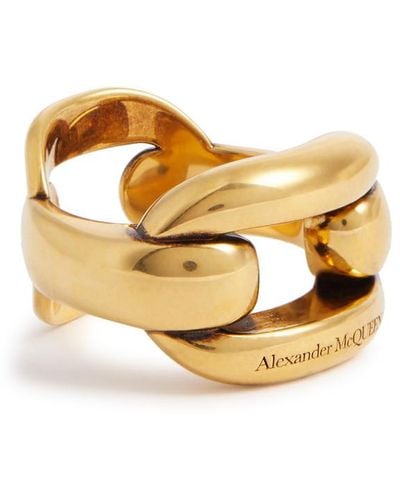 Alexander McQueen Logo-engraved Chunky Ring - Metallic