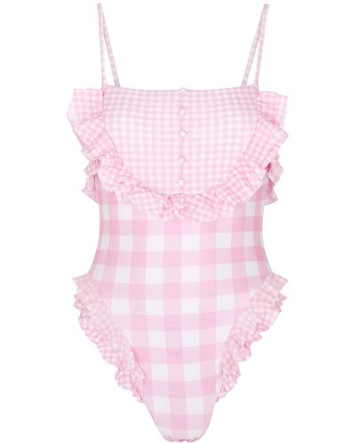 Fillyboo Pink Gingham Ruffled Swimsuit