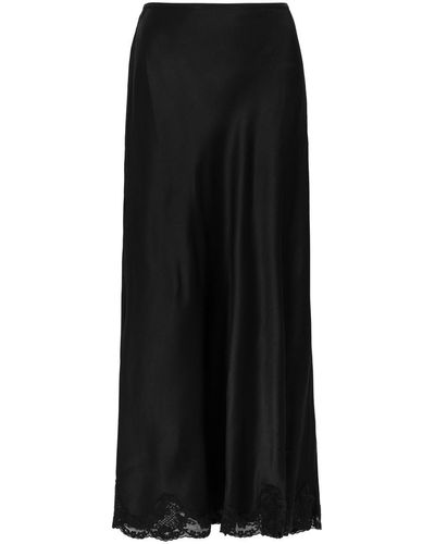 RIXO London Crystal Lace-trimmed Satin Maxi Skirt - Black