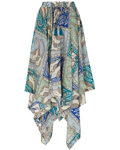 Hannah Artwear Delila Printed Silk Midi Skirt - Blue