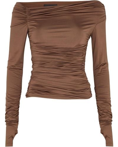 Helmut Lang Ruched Stretch-jersey Top - Brown