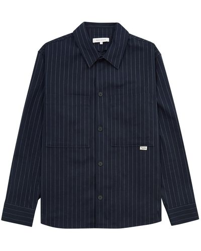 Maison Kitsuné Striped Cotton-Blend Overshirt - Blue