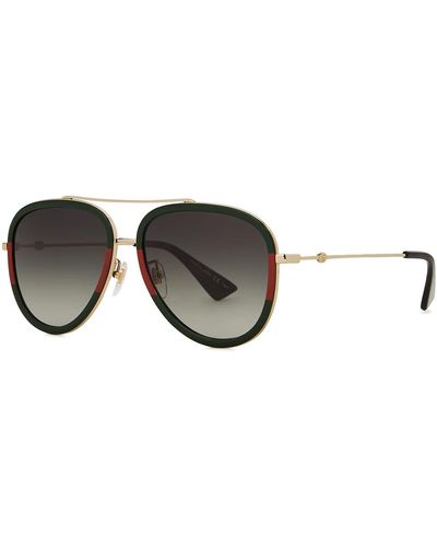 Gucci Striped Gold-tone Aviator-style Sunglasses, Sunglasses - Black