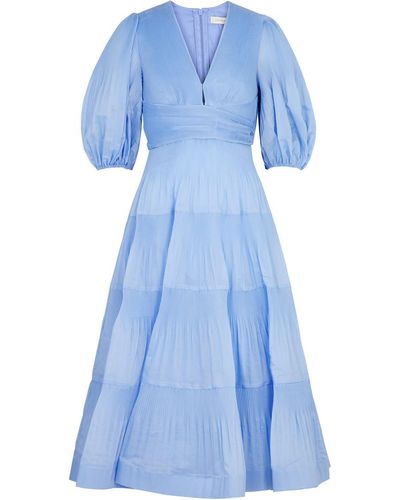 Zimmermann Plissé Organza Midi Dress - Blue