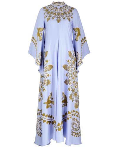 La DoubleJ Magnifico Printed Silk-Satin Maxi Dress - Blue