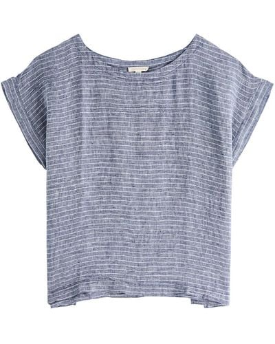 Eileen Fisher Striped Linen T-Shirt - Blue