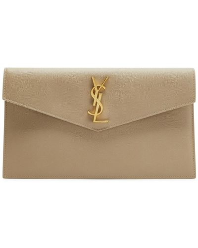 Saint Laurent Uptown Pebbled Leather Pouch - Natural