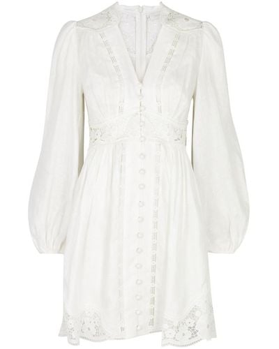 Zimmermann August Lace-panelled Linen Mini Dress - White