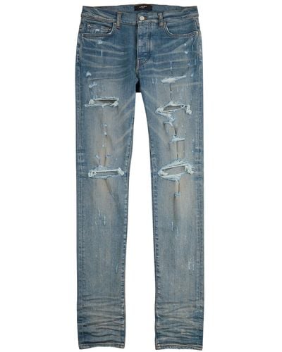 Amiri Thrasher Plus Distressed Skinny Jeans - Blue