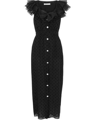 Alessandra Rich Polka-Dot Silk Midi Dress - Black