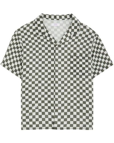 ERL Checked Cotton And Linen-Blend Shirt - Grey