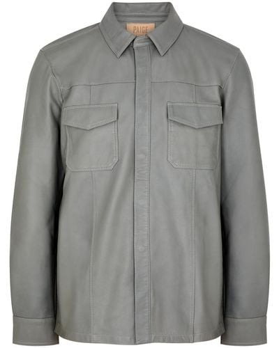 PAIGE Baltimore Leather Overshirt - Gray